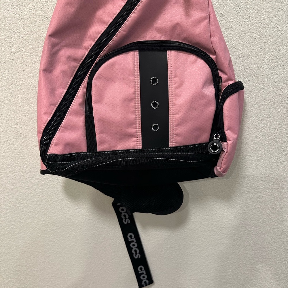 CROCS Backpack Crossbody Pink & Black Sling Gorpcore Nylon - Picture 3 of 11